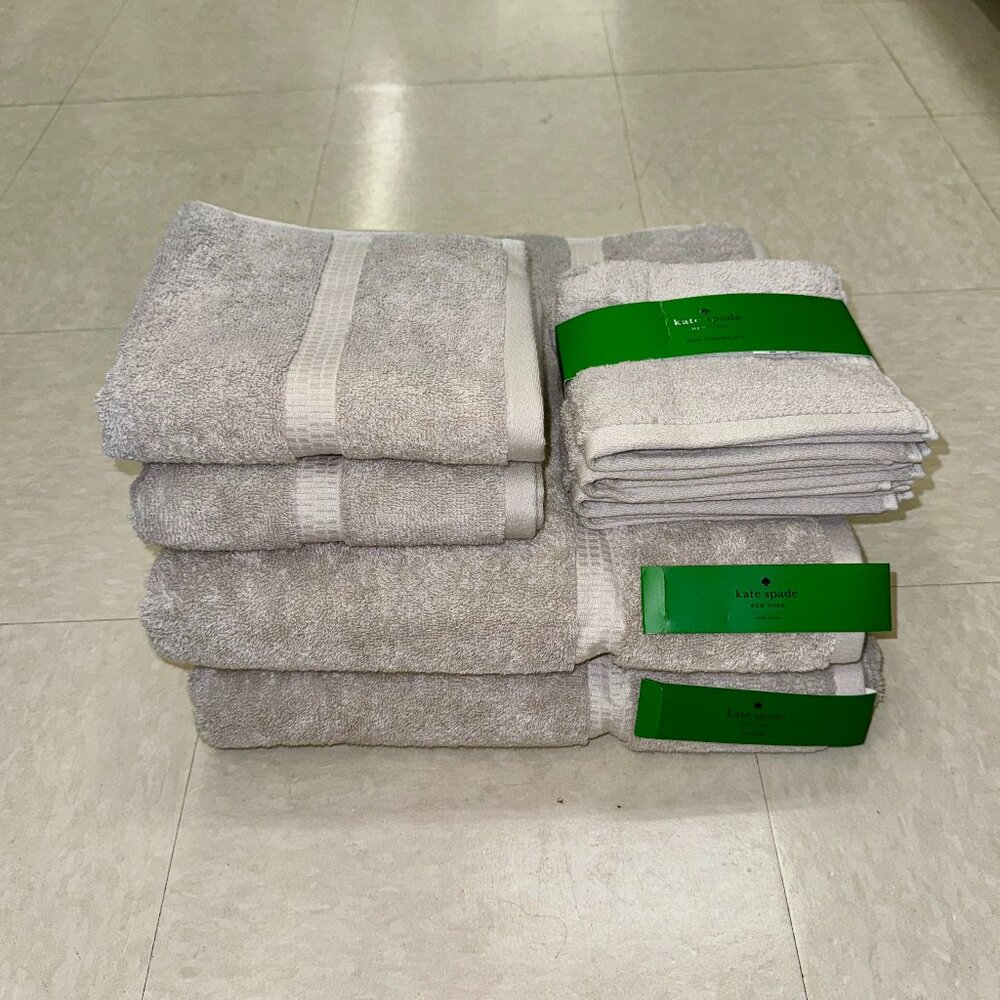8 Pc Kate Spade Platinum Gray Silver Bath Towel Set 2 Bath 2 Hand 4 Washcloths